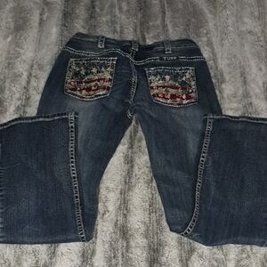 Cowgirl Tuff Blue Jeans with Flag Design